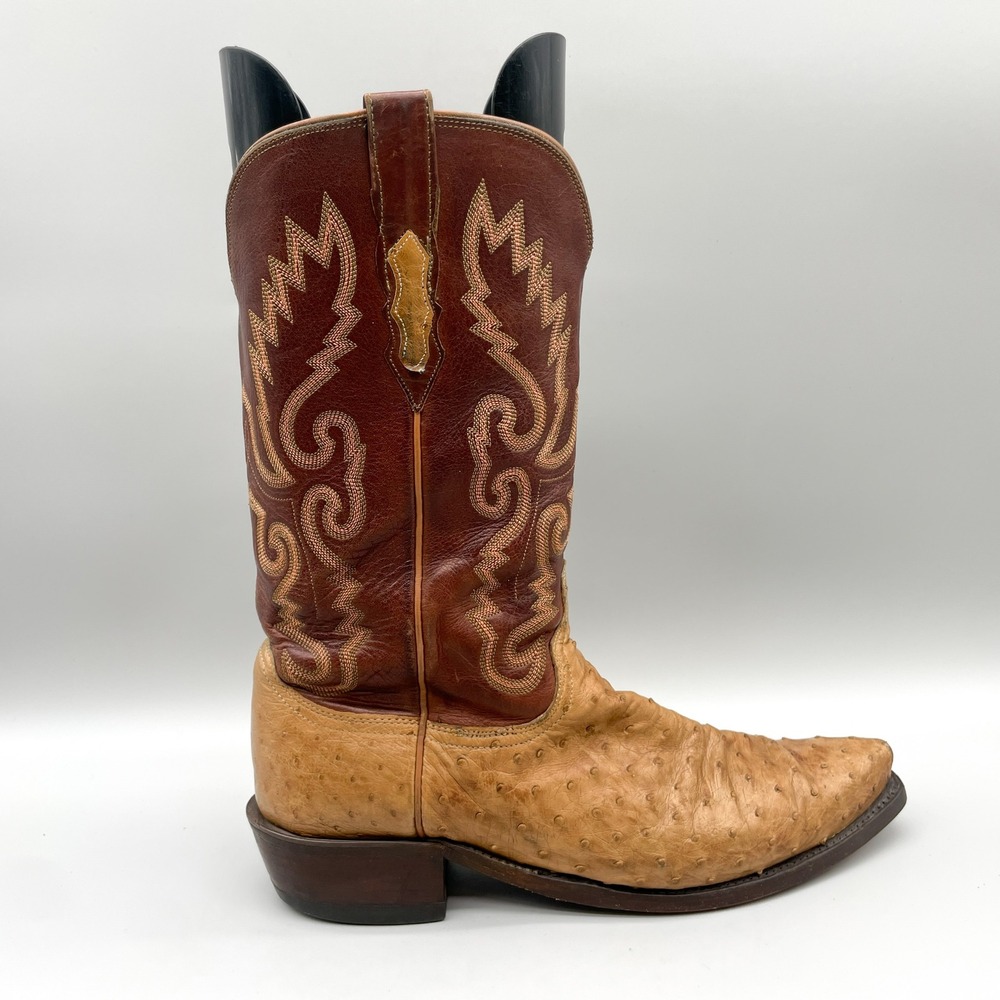 Lucchese 1883 Mens 10.5 D Full Quill Ostrich Cowboy Boots Tan Brown USA Western